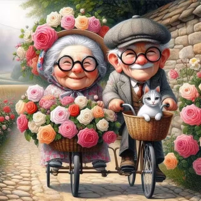Cartoon Happy Old Couple 5D Fu - 5D Diamond Painting Kit Full Drill 评论和价格