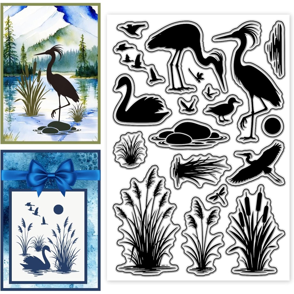Wetlands Birds Pattern Clear S - Clear Silicone Stamps For Card Making 评论和价格