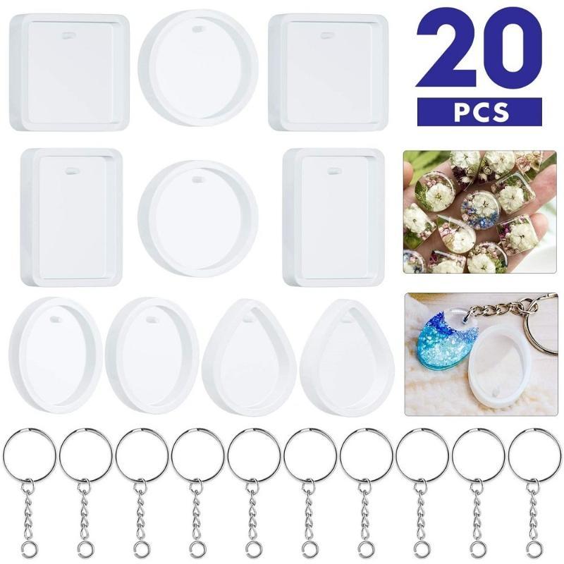 20Pcs Set DIY Keychain Pendant - Silicone Epoxy Resin Molds Set 评论和价格
