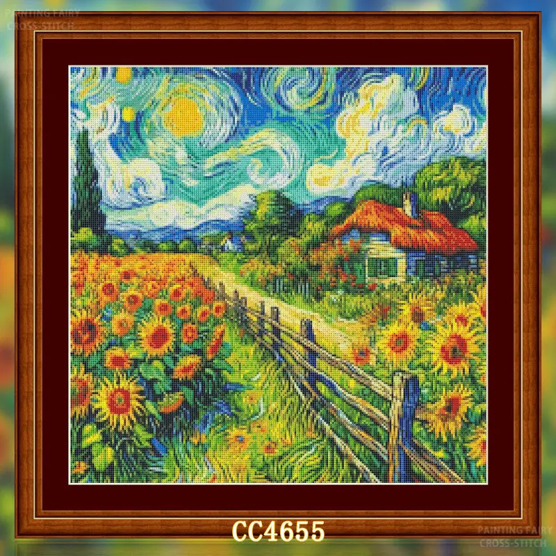 [[CC4656-Van Gogh Series Sunfl - Cross Stitch Stamped Kits Beginners 评论和价格