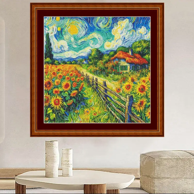 [[CC4656-Van Gogh Series Sunfl - Cross Stitch Stamped Kits Beginners 评论和价格
