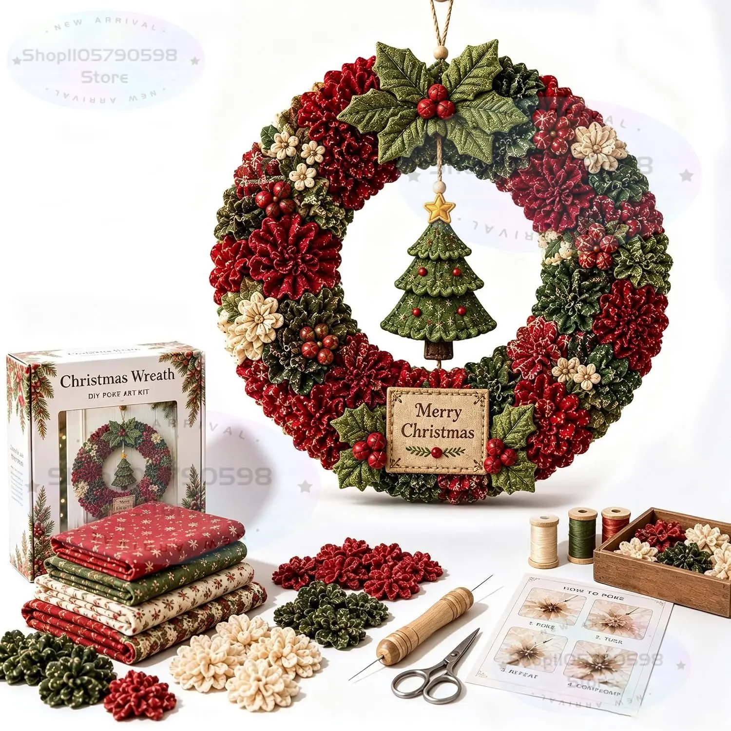 3D Fabric Poke Wreath DIY Kit, - Sewing 评论和价格