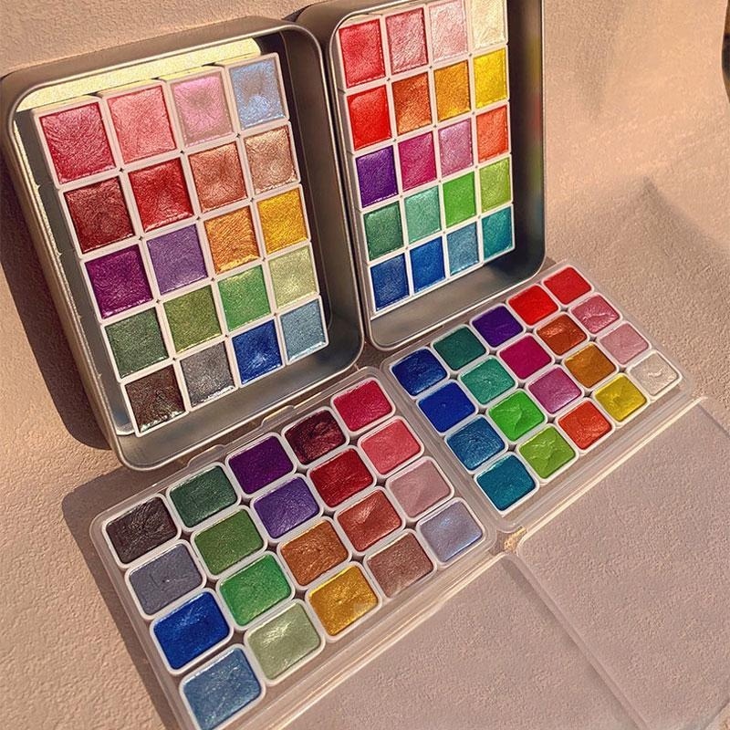 Pearlescent Paints Portable 20 - Watercolor Paint Set Solid Pigment 评论和价格