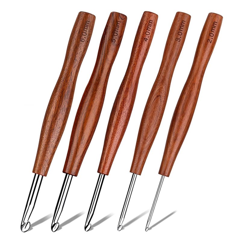 AS94-5 Pcs Crochet Hook, 5 Siz - Wooden Crochet Hooks Ergonomic Handle 评论和价格