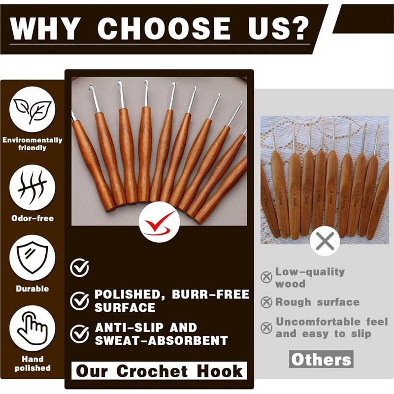 AS94-5 Pcs Crochet Hook, 5 Siz - Wooden Crochet Hooks Ergonomic Handle 评论和价格