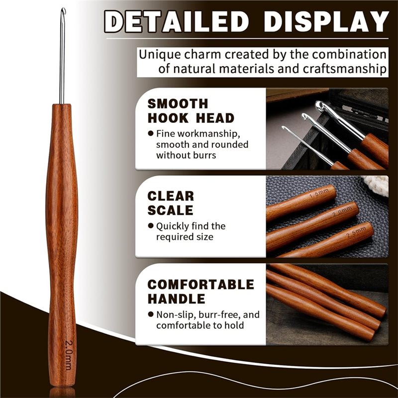 AS94-5 Pcs Crochet Hook, 5 Siz - Wooden Crochet Hooks Ergonomic Handle 评论和价格