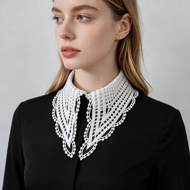 Lady White Ruffled False Colla - Embroidery 评论和价格