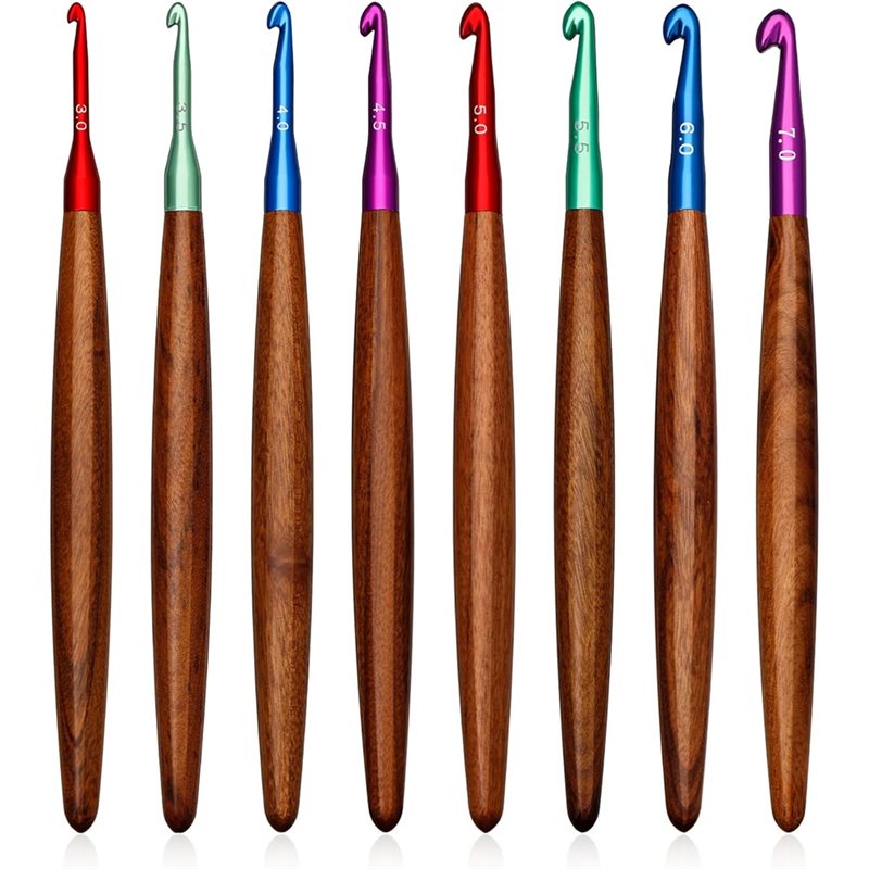 AB34-Aluminum Crochet Hooks Wi - Wooden Crochet Hooks Ergonomic Handle 评论和价格
