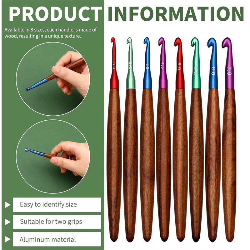 AB34-Aluminum Crochet Hooks Wi - Wooden Crochet Hooks Ergonomic Handle 评论和价格